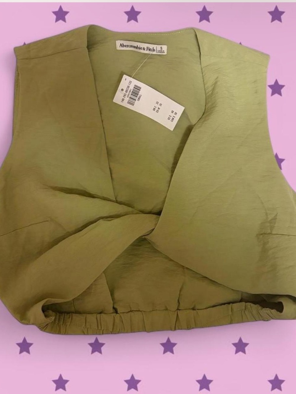 Abercrombie & Fitch Olive Twist-Front Sleeveless Crop Top